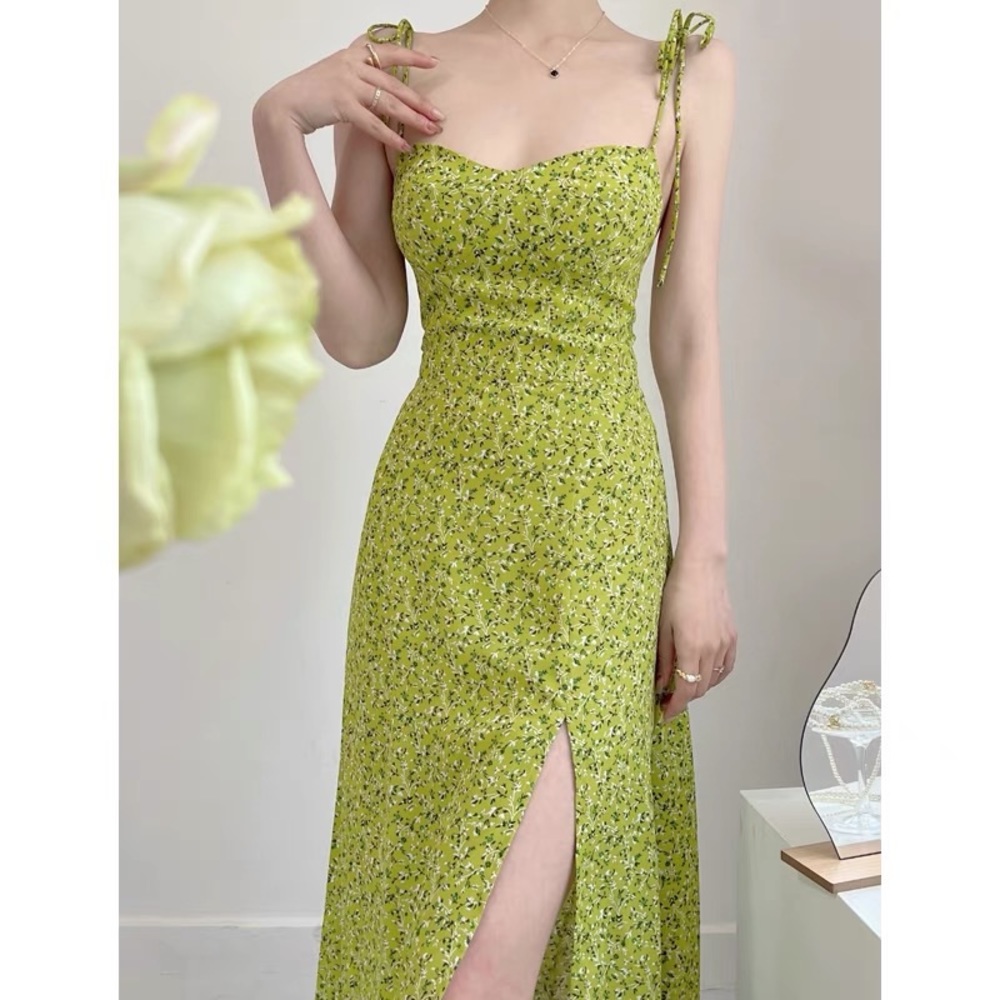 Green floral summer slit dress NEW